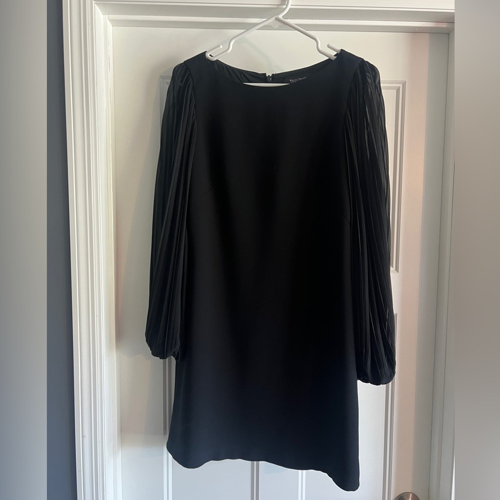White House Black Market Elegant Black Dress with Pleated Sleeves